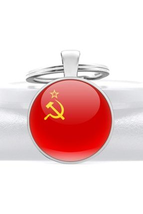 Sovyet Sosyalist Rus Anahtarlık Sscb Orak Çekiç 3d Camlı Bayrak Metal Halka AKS-329