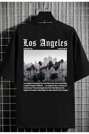 Siyah Los Angeles Baskılı Oversize Tshirt 872846260