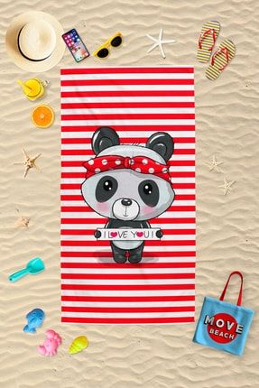 Panda Desenli Çocuk Plaj Havlusu, Banyo Havlusu Mb-panda23