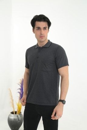 Baba Yakalı Cepli Nokta Desenli Model Klasik Kesim Tişört T-shirt 52025BYCDST