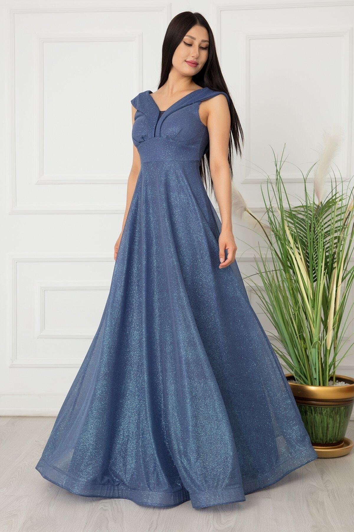 PULLIMM-Glittery Tulle Long Evening Dress 13280 3