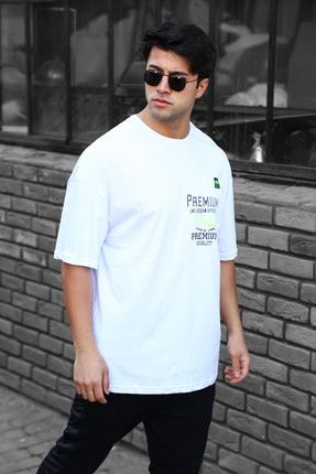 Erkek Beyaz Premium Sırt Patch Detaylı Oversize T-shirt Ac-y36011lns AC-Y36011LNS
