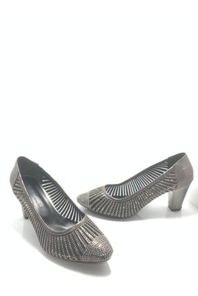 Nr 9142 Kadın Platin Taşlı Sivri Burun Taş Işlemeli Detay Tüllü Kalın Topuklu Kadın Ayakkabı ANIL AYAKKABI NR 9142
