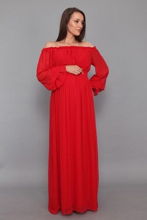 Kırmızı Dökümlü Hamile Elbisesi ML010200X