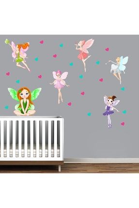 Periler Ve Rengarenk Kalpler Dev Kız Çocuk Odası Duvar Sticker KTDOA882