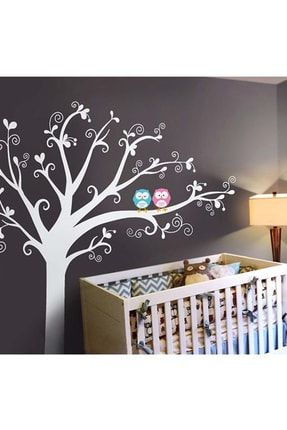 Beyaz Ağaç Ve Mavi-pembe Baykuş Çocuk Odası Duvar Dekorasyonu KTDOA3321