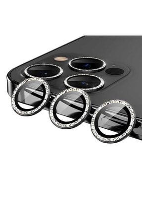 Iphone 12 Pro Max Cl-06 Uyumlu Temperli Renkli Taşlı Süslü Ultra Hd Kamera Lens Koruyucu - Siyah TYC00431568306