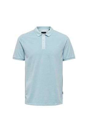 Gömlek Yaka Normal Kalıp Taşlamalı Açık Mavi Erkek Polo T-shirt - 22021769_onstravis S 5002859753