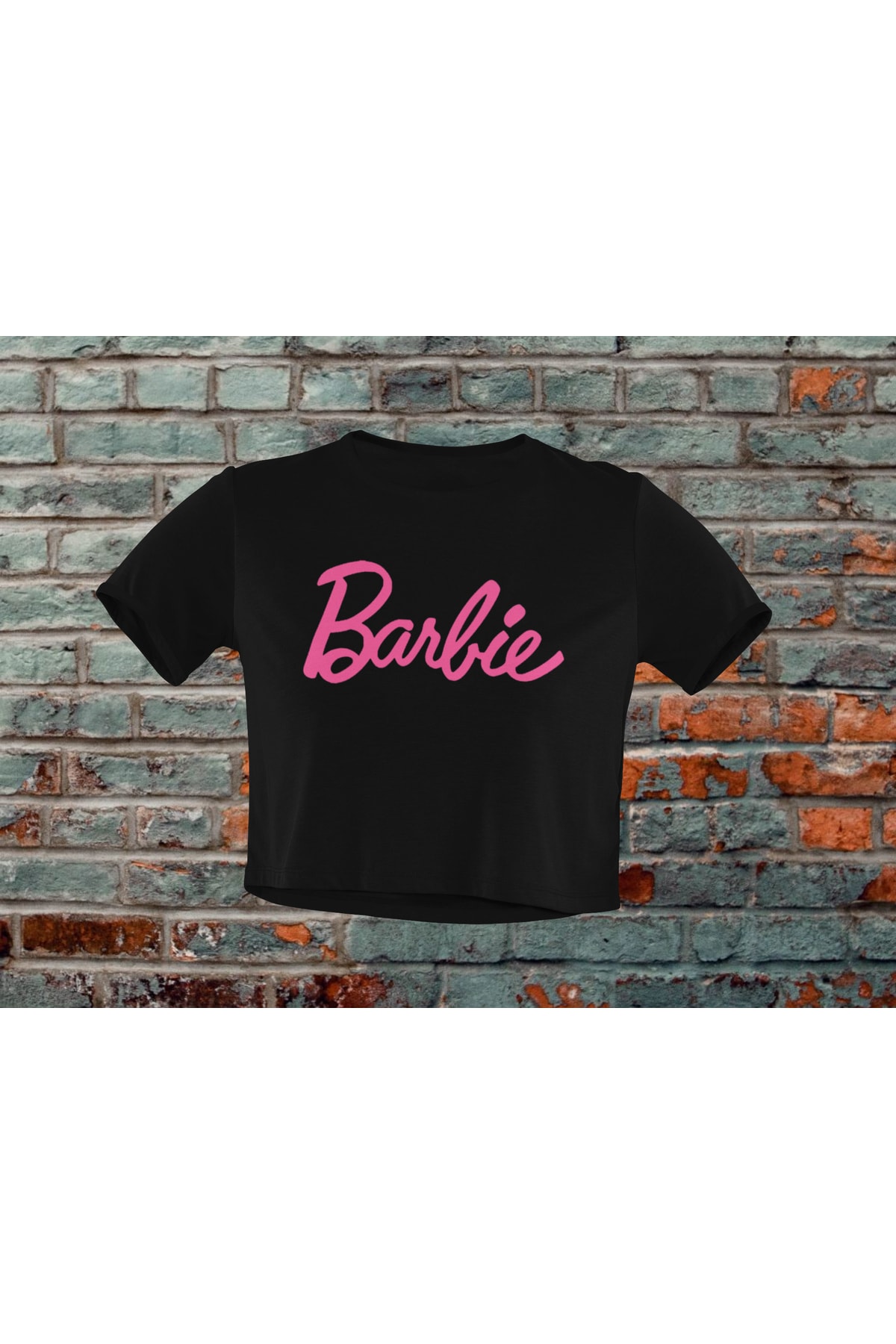 playbackmoda Crop-top Duvar Yazıları Barbie Yazı Baskılı Yarım Tişört