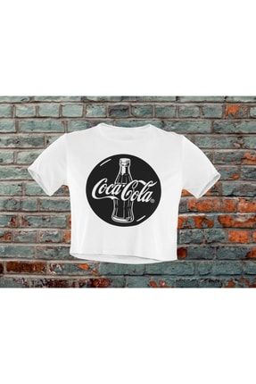 Crop-top Duvar Yazıları Coca Cola Yazı Baskılı Yarım Tişört PLBCR00628
