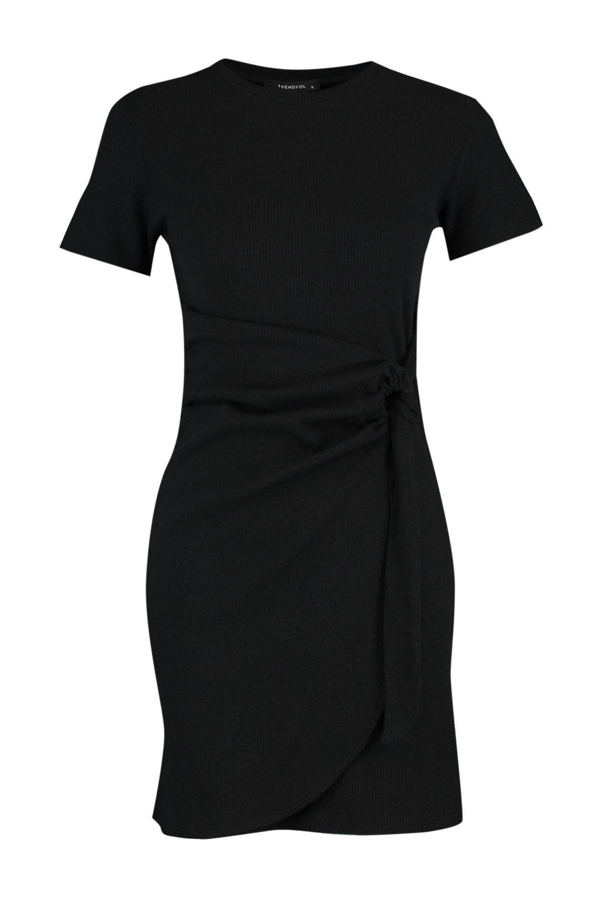 Trendyol Collection-Black Tie Detailed Crew Neck Knitwear Look Mini Pletené šaty TWOSS22EL0751 6