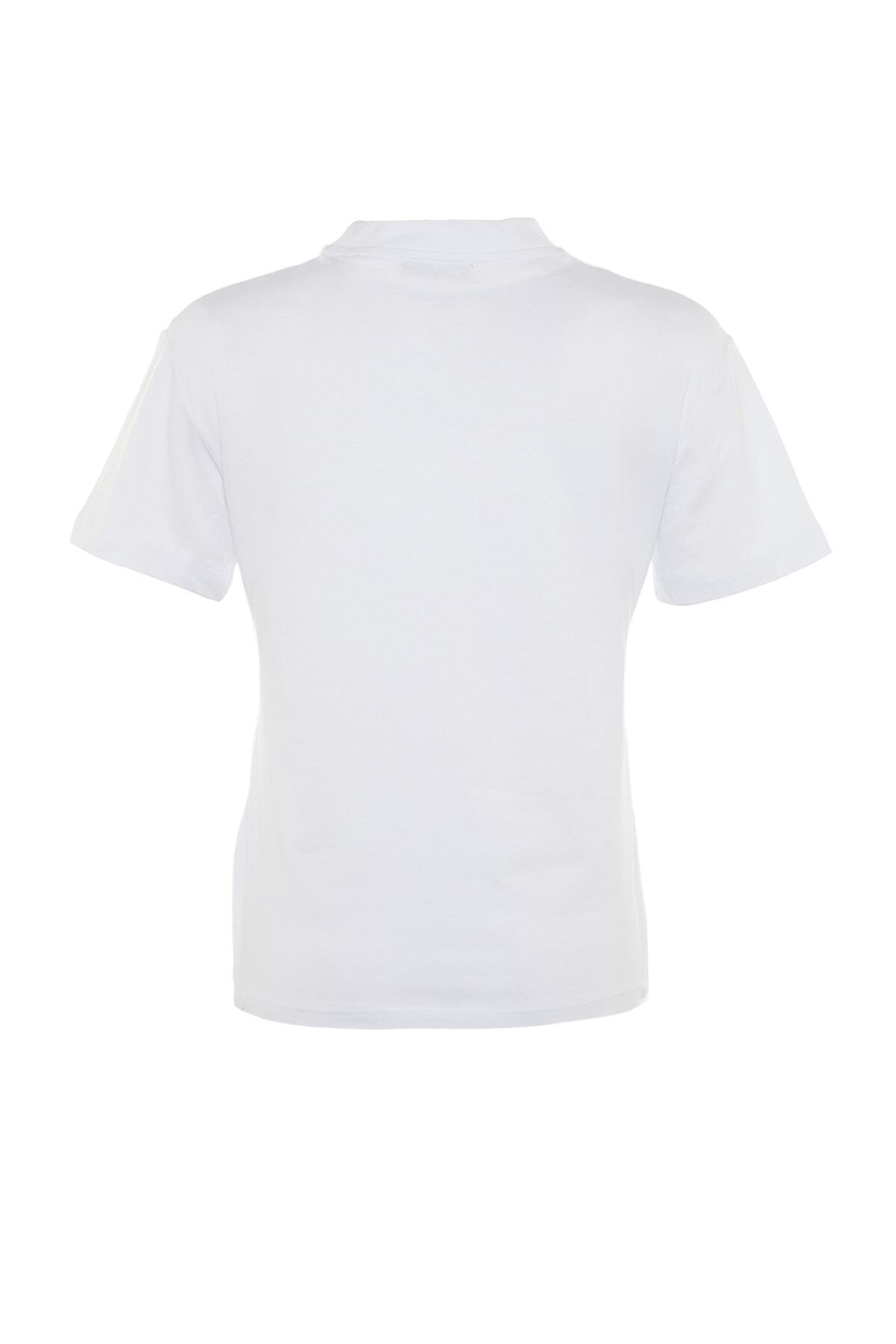 Trendyolmilla  Beyaz %100 Pamuk Basic Regular/Normal Kalıp Dik Yaka Örme T-Shirt TWOAW20TS0096 - Görsel 12