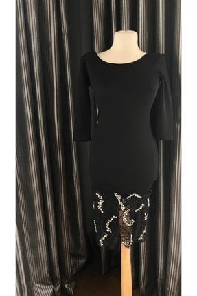 Taş Ve Boncuk Işlemeli Siyah Dantel Detaylı Bodycon Elbise kbrlovbutterdress
