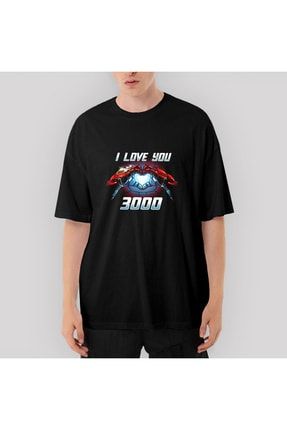 Iron Man I Love You 3000 Oversize Siyah Tişört OZT2694