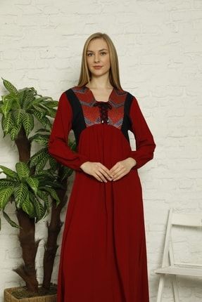 Bordo Kordonlu Taş Baskılı Garnili Eteği Fırfırlı Pileli Yazlık Elbise TYC00431720530