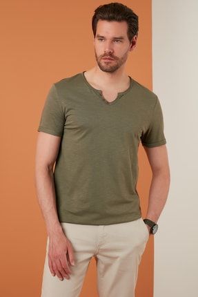 Slim Fit Düğme Detaylı % 100 Pamuk T Shirt Erkek T Shirt 5902135
