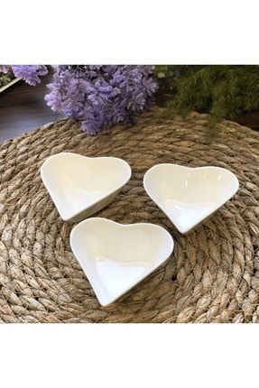 3 Parça Beyaz Porselen Mini Boy Kalp Figürlü Party Sosluk AVM_20201