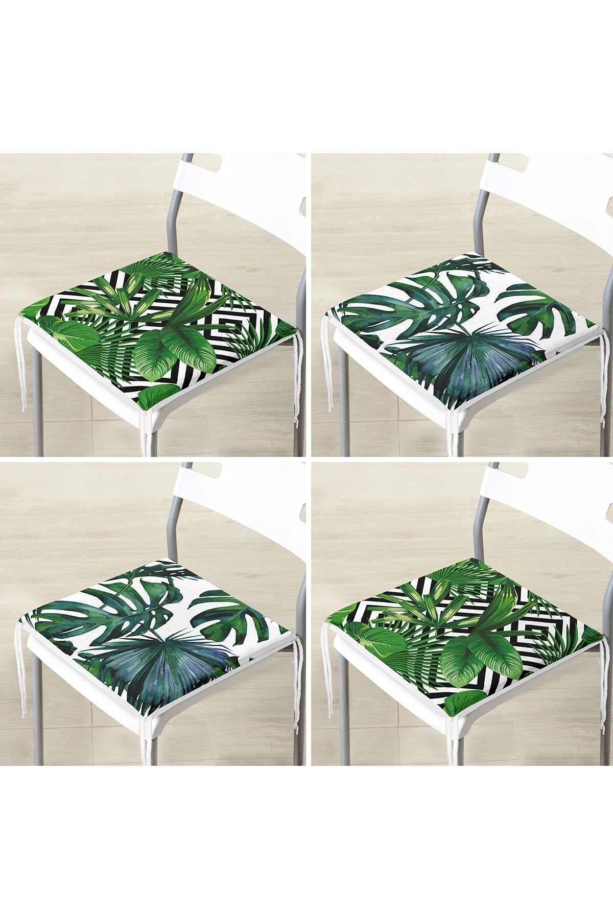 Realhomes-Set of 4 Tropical Leaf Patterned Zippered Chair Cushions 3