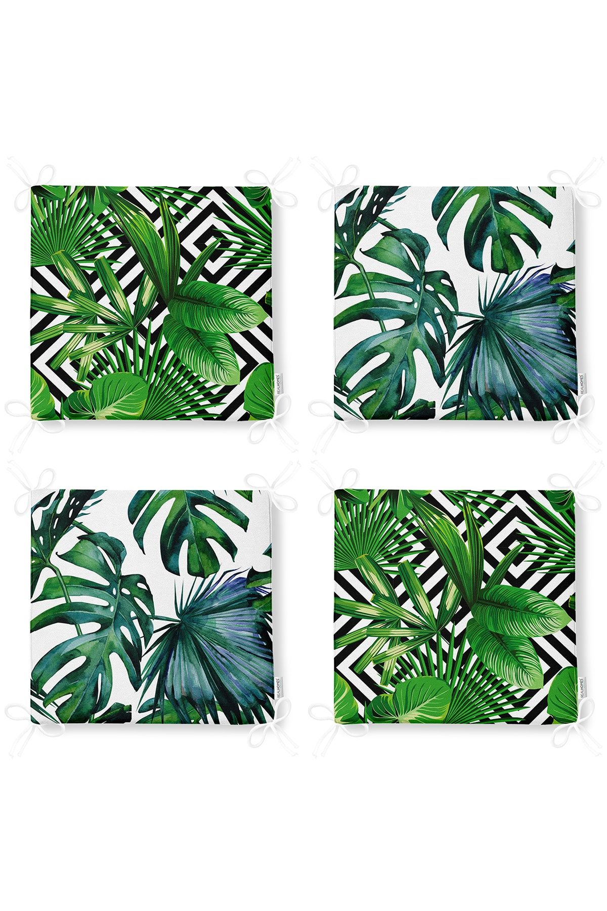 Realhomes-Set of 4 Tropical Leaf Patterned Zippered Chair Cushions 4