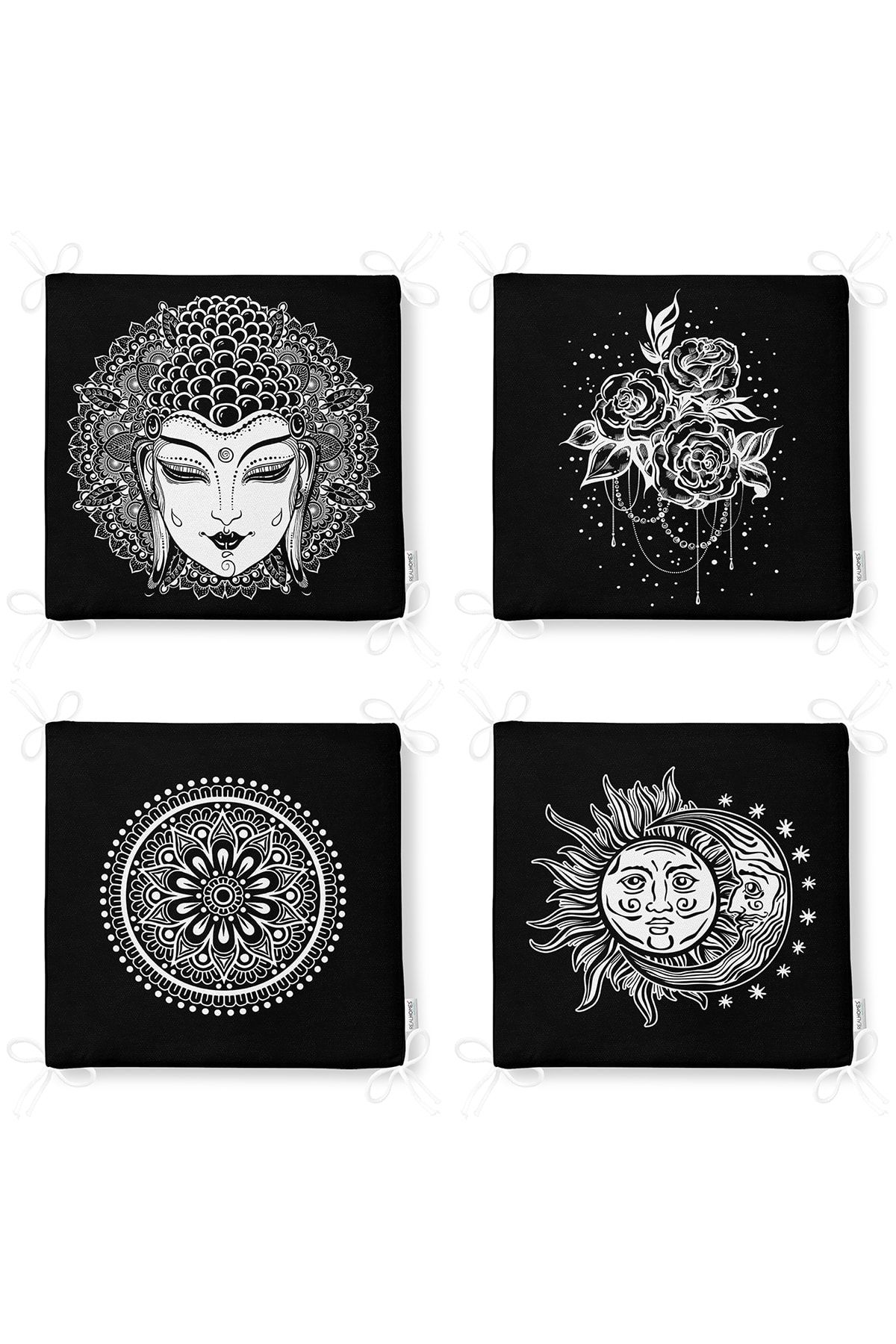 Realhomes-4-Piece Black and White Medusa Design Zippered Chair Cushion Set 4