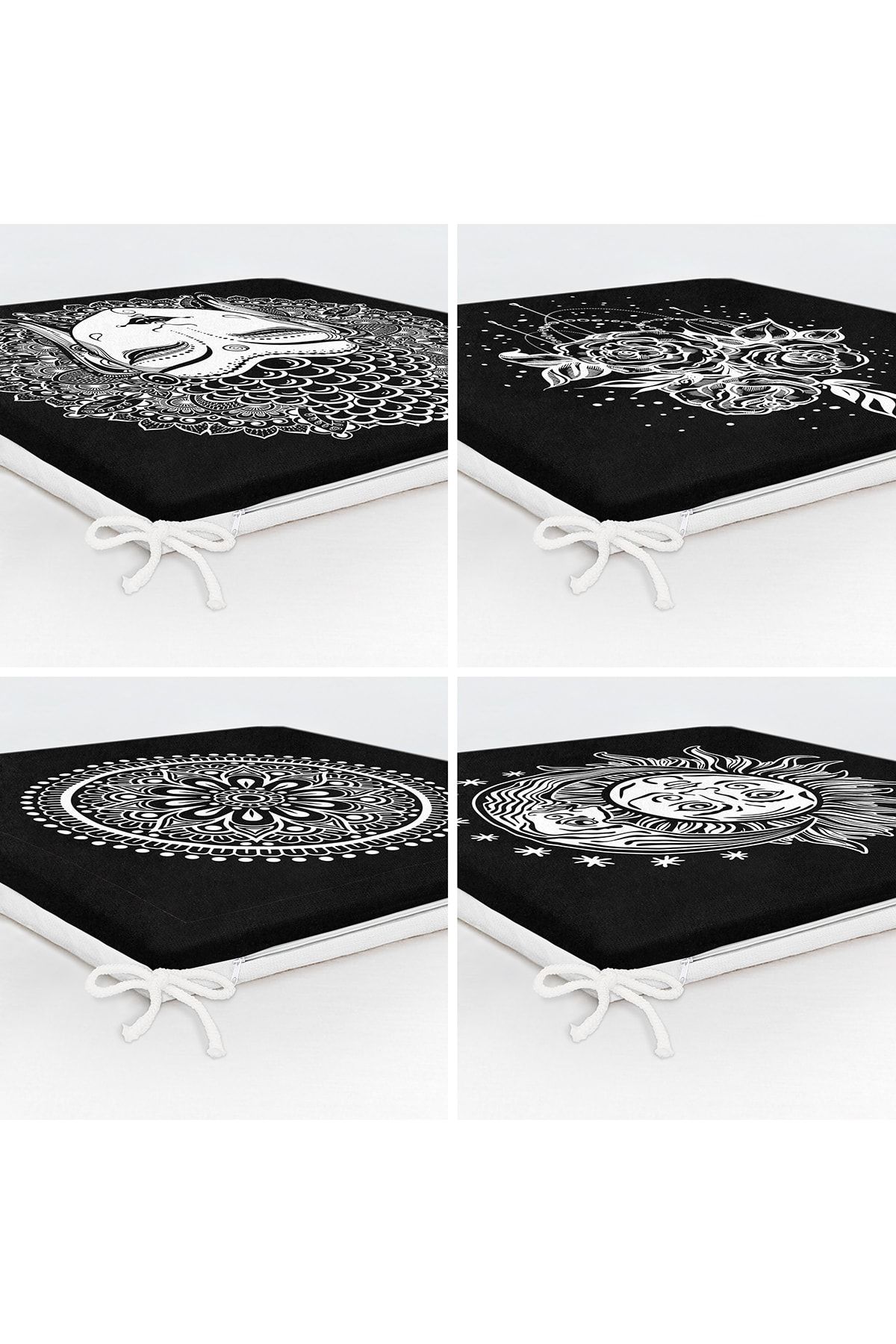 Realhomes-4-Piece Black and White Medusa Design Zippered Chair Cushion Set 5