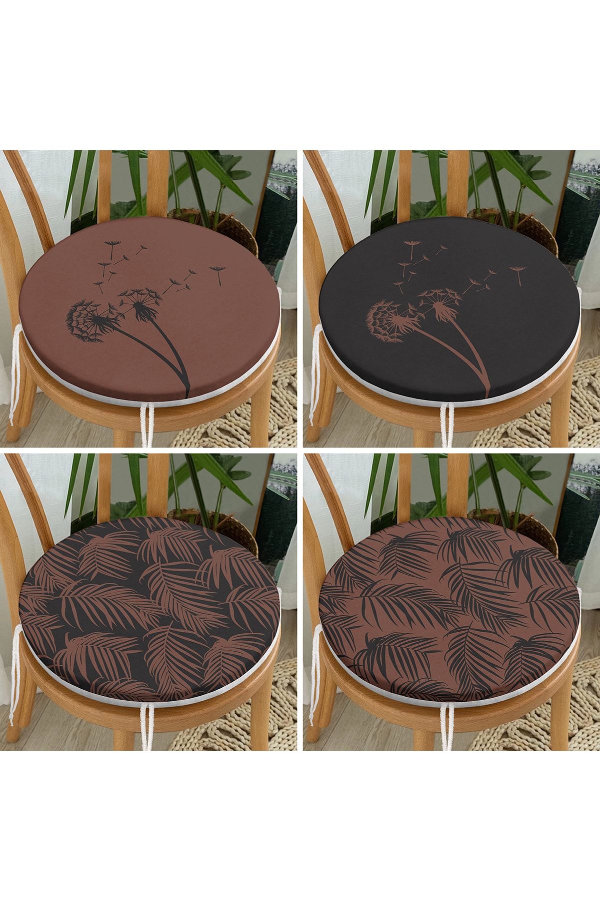 Realhomes Set De 4 Perne Rotunde Pentru Scaune Cu Fermoar Cu Desen Cu Frunze Tropicale Colorate Moi - Mărime unică