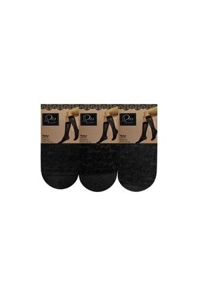 12 Çift Desenli Kadın Dizaltı Çorap Siyah Ten DN005 49 36-40 NO