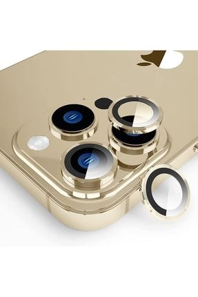 Iphone 13 Pro/13 Pro Max Uyumlu Alüminyum Alaşım Tempered Glass Kamera Lens Koruyucu(3'lü Set) Gold TYC00432175026