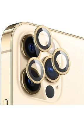 Iphone 12 Pro Max Uyumlu Alüminyum Alaşım Tempered Glass Kamera Lens Koruyucu(3'lü Set) Gold TYC00432194733