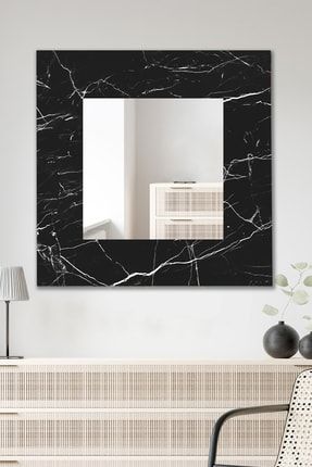 Siyah Mermer Desenli Dekoratif Duvar Aynası Antre Salon Banyo Ofis Aynası 6336813319