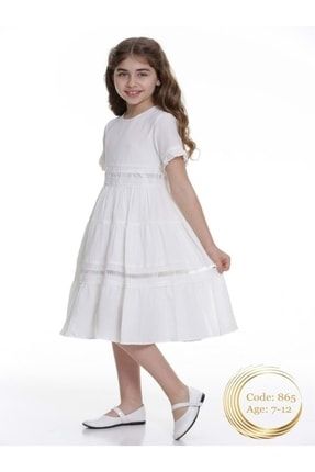 Kids Kız Çocuk Bürümcük Elbise 865 - Krem - 10 Yaş ST02078