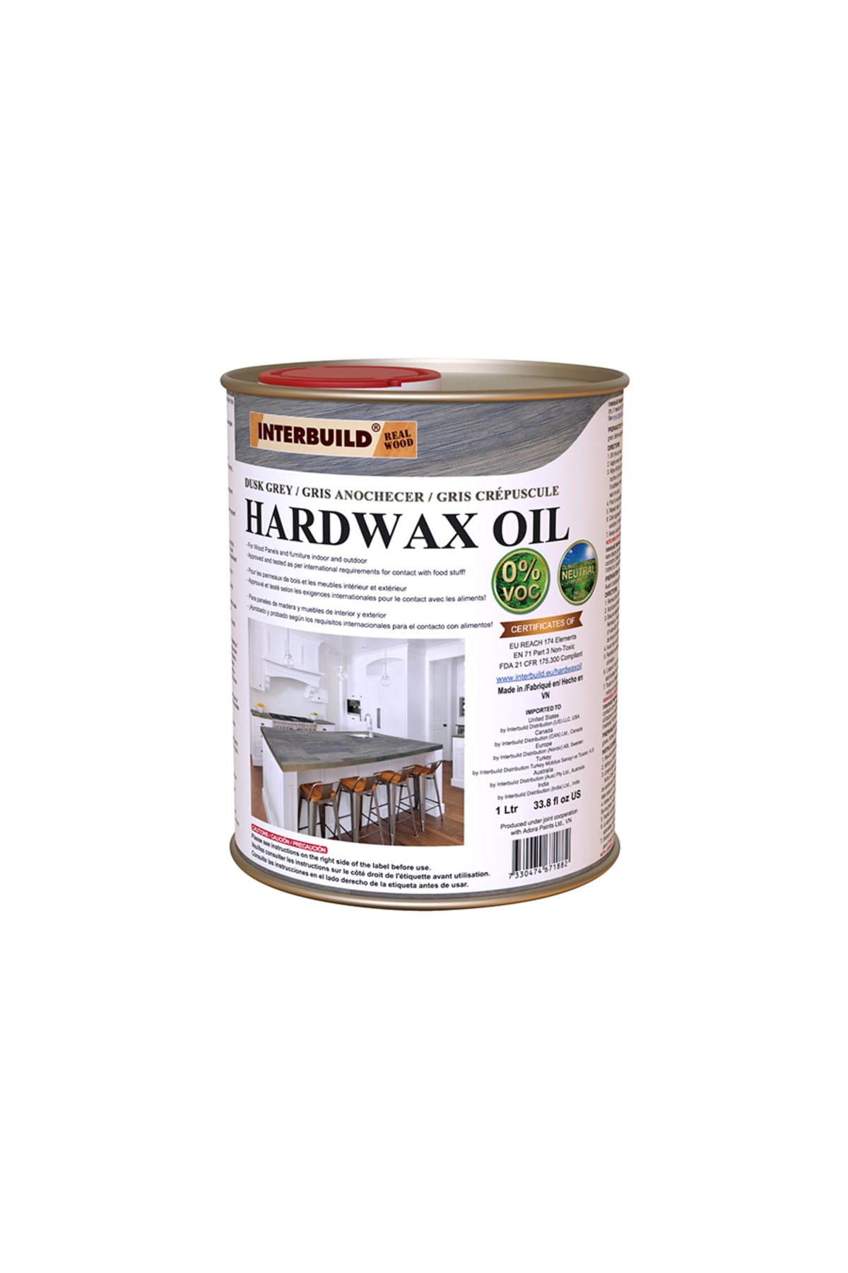 INTERBUILD REAL WOOD Interbuild Hardwax Oil (0%) Voc 1 L Mobilya Ve Ahşap Tezgah Yağı, Alaca Gri
