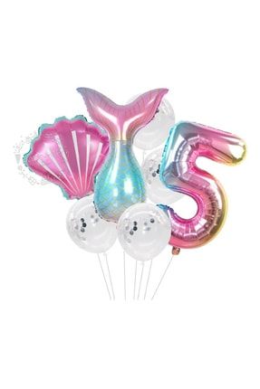Deniz Kızı Balon 7li Set ( Denizkızı Deniz Kabuğu Rakam Balon Ve Pullu Şeffaf Balon Buketi ) TYDNZK0002