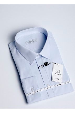 Erkek %100 Pamuk Slim Fit Armürlü Mavi Klasik Pemium Gömlek 22101 SLV-22101