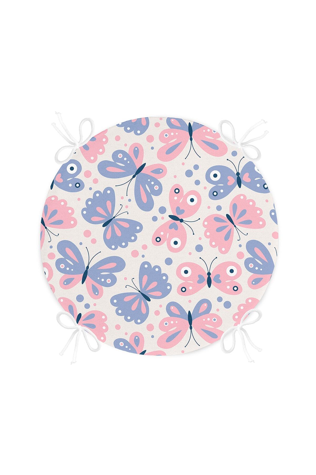 Realhomes-Colorful Butterfly Motif Digital Printed Modern Round Zippered Chair Cushion 4