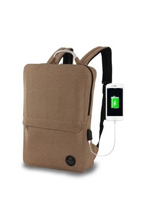 Smart Bag Usb Şarj Girişli Akıllı Laptop Sırt Çantası 1210 Bej MV3130