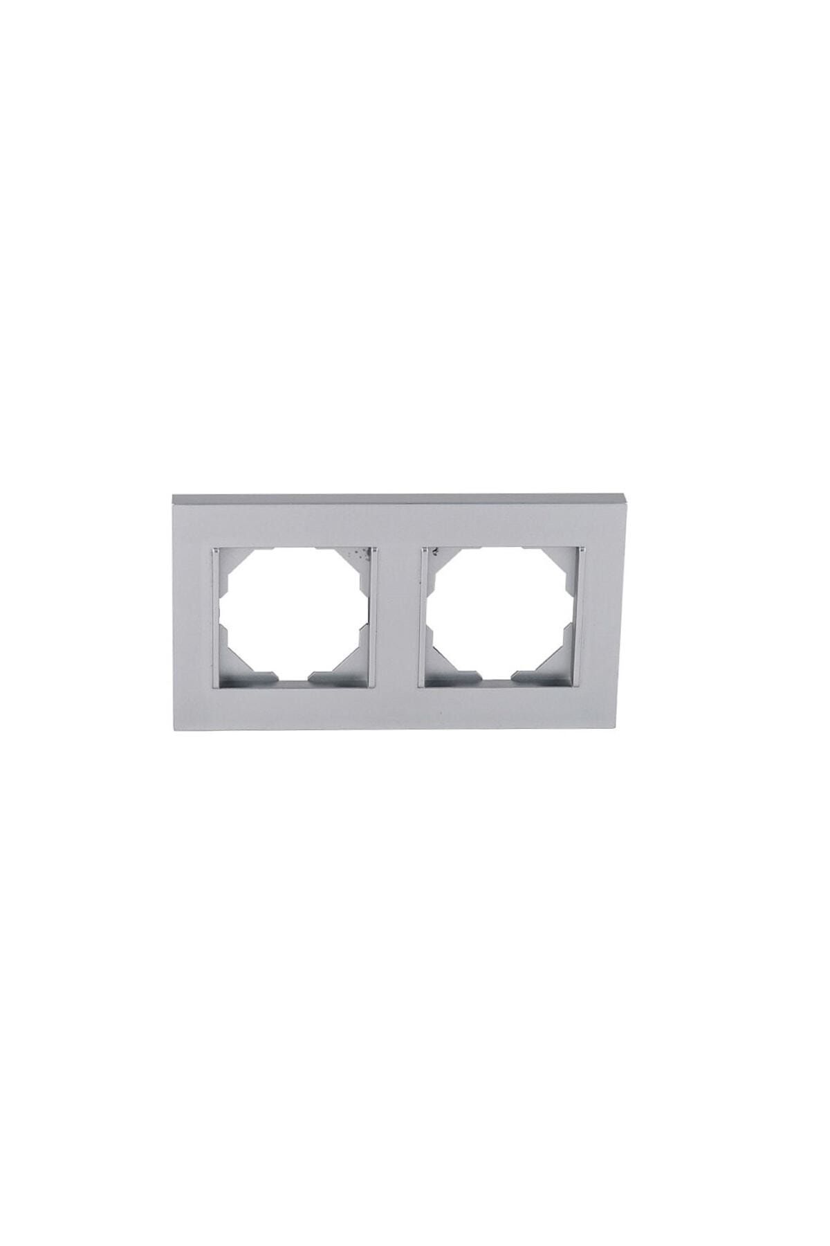 Netelsan-Matte Silver Black Grounded Socket - Commutator - Double Frame Combination Set 4