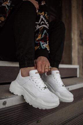 Erkek Beyaz Deri Yüksek Taban Sneakers KNKN75