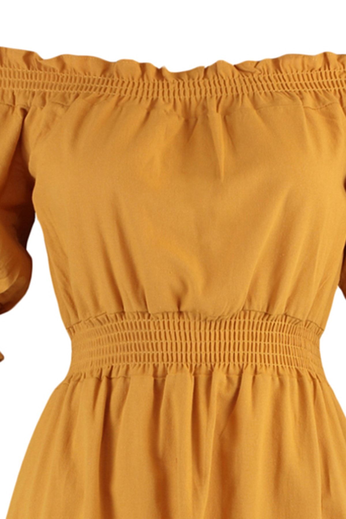 Trendyol Collection-Camel Skater Waist Opened Gimp Midi Woven Linen Dress 7