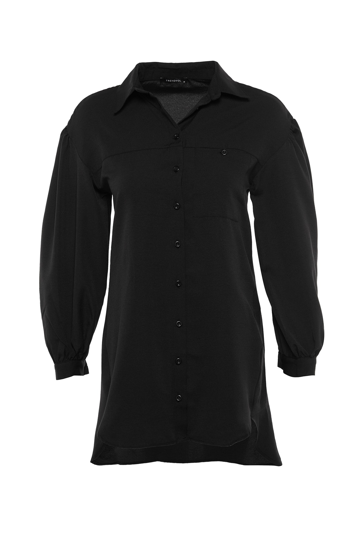 Trendyol Modest-Základní tkaná košile s černým balónovým rukávem s dlouhou zadní kapsou TCTSS21GO0976 5
