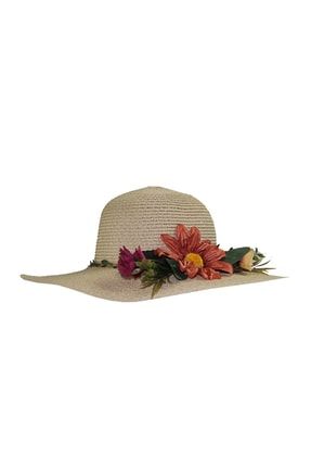 Çiçekli Hasır Kadın Şapka 3869 3869-Natural