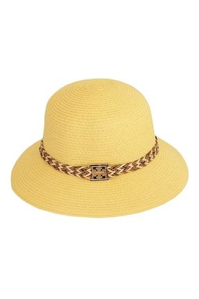 Yazlık Kadın Kemerli Hasır Şapka 6229 Sarı 6229-Sarı