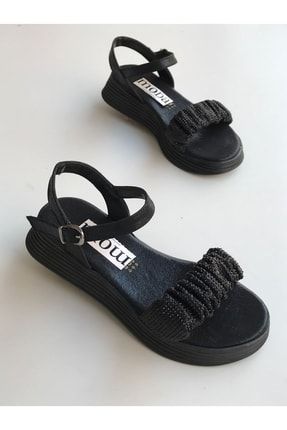 Fior Simli Taşlı Sandalet - Siyah TYC00408802849