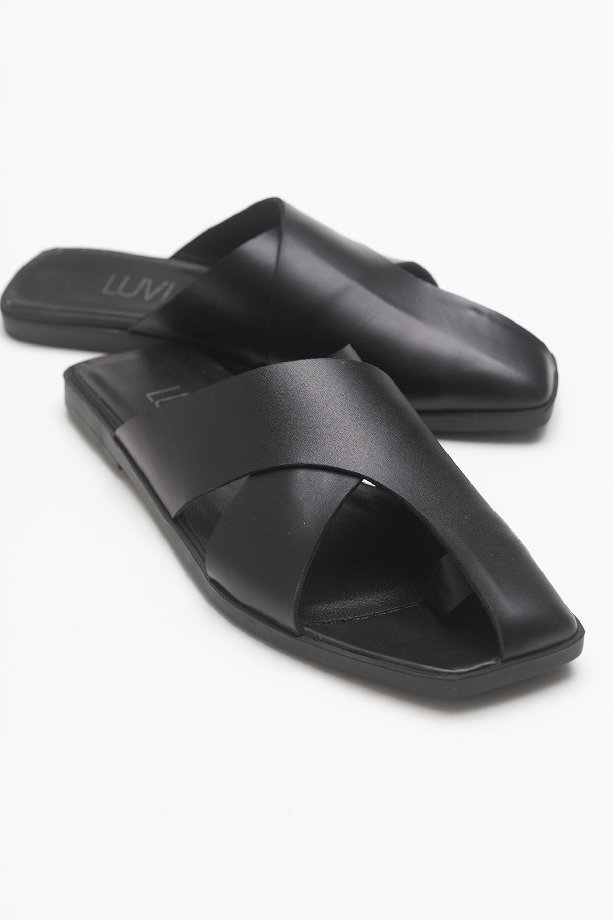 Luvi Land Black Skin Genuine Leather Women s Slippers Trendyol