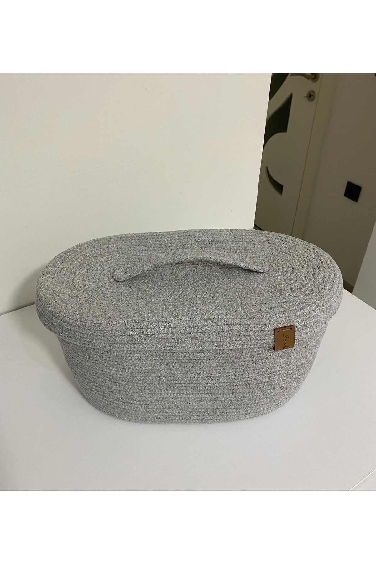 Grey basket with lid discount