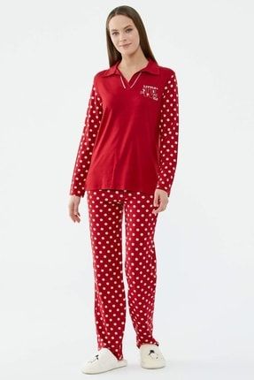 Puantiye Desen Kadın Uzun Kol Pijama 76010 SMNT76010