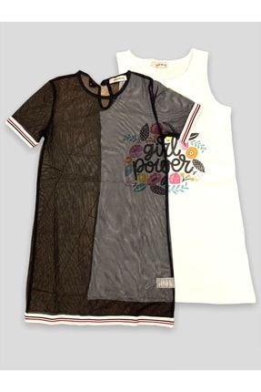 Kız Çocuk Içi Kolsuz Ve Üstü Yarım Kollu Tasarım Tül Elbise 1TULELB001