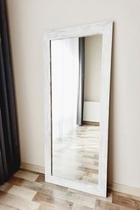 Masif Ahşap Dikdörtgen Beyaz Dekoratif Duvar Salon Ofis Boy Aynası 150x70 Cm DFN-AYDK-042