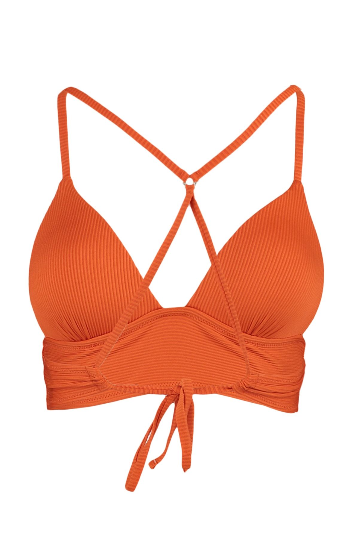 Trendyol Collection-Orangefarbenes, strukturiertes Push-up-Bikinioberteil mit Dreiecksmuster TBESS21BU0010 8