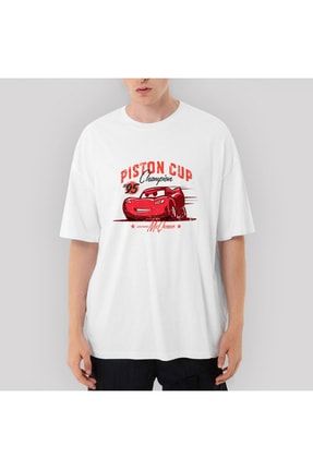 Cars Piston Cup Oversize Beyaz Tişört OZT2626